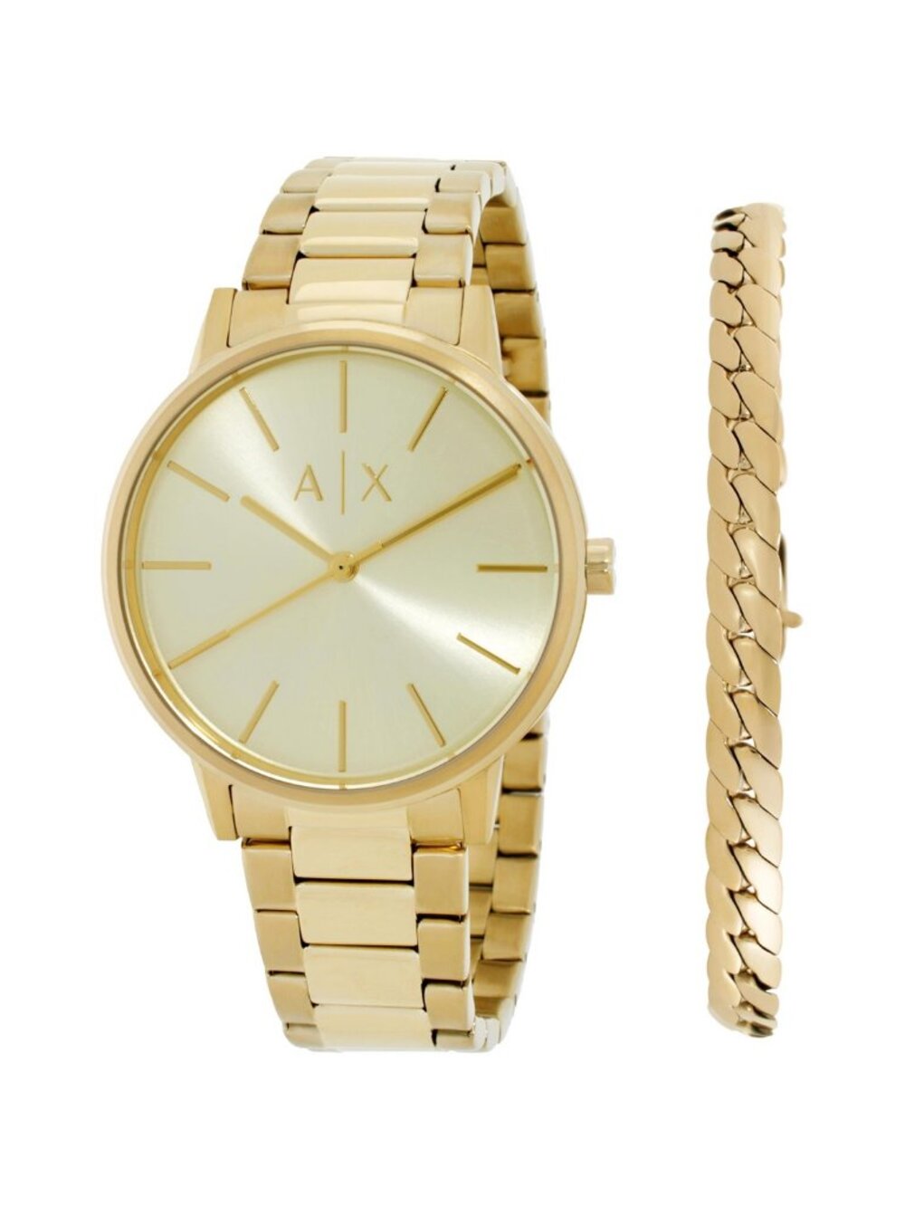 NWT Armani Exchange Quartz Gold Dial Men's Watch and Bracelet Set